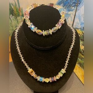 Swarovski-like crystal necklace and bracelet set, multi-colored.